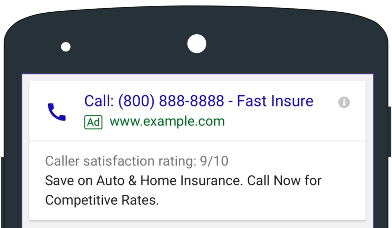Example of call extension on Adwords Call Only Ads