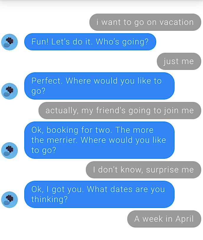 Screenshot of chat app demonstrating conversational marketing