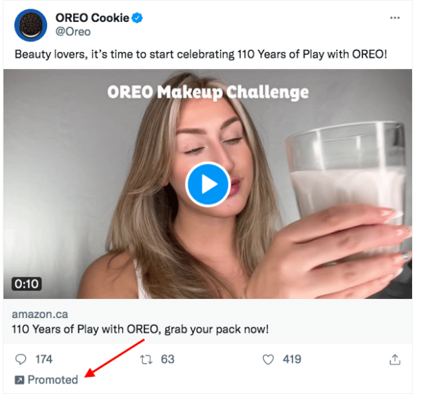 OREO Cookie promoted Twitter ad